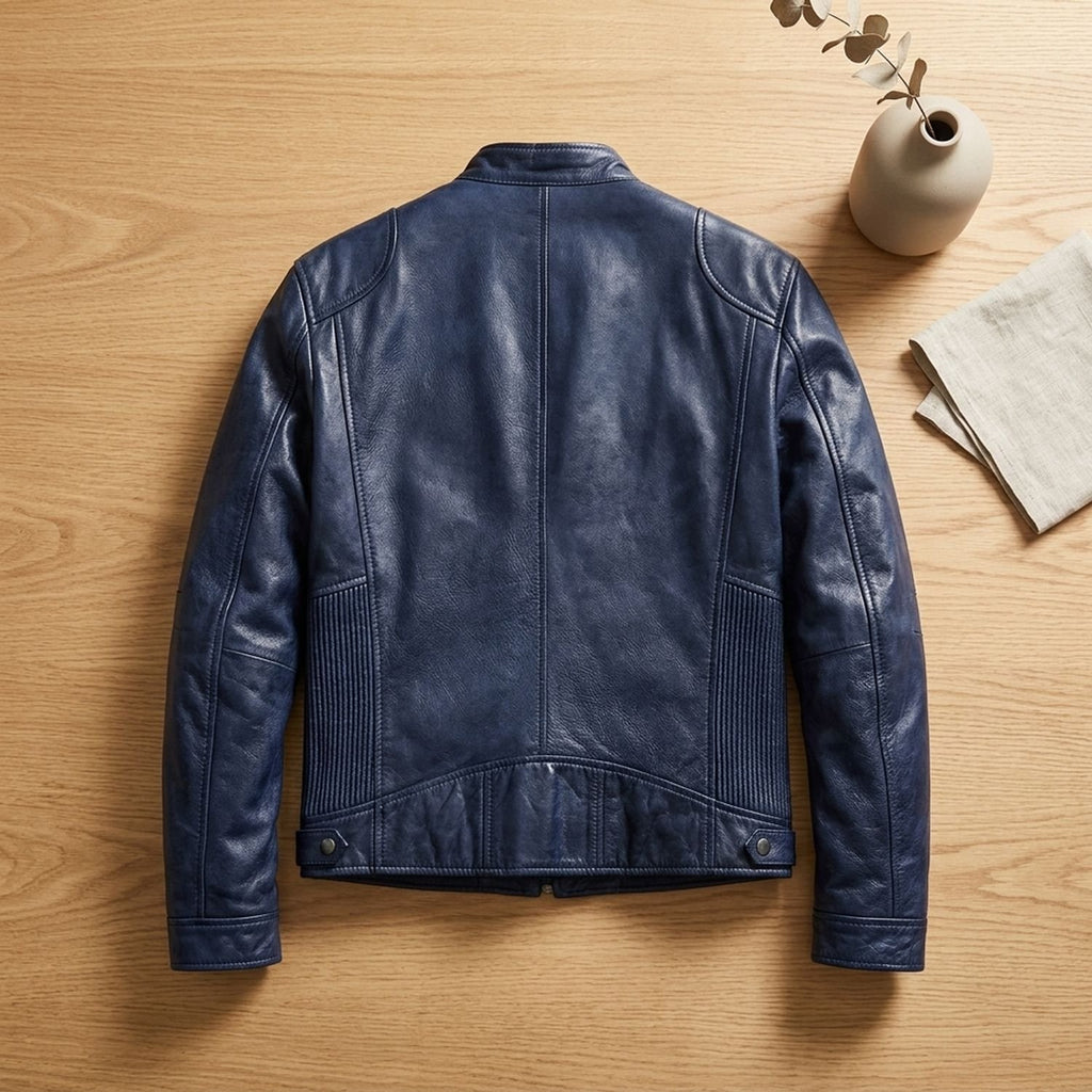 Men's Zip-Up Leather Winter Jacket Structured Collar