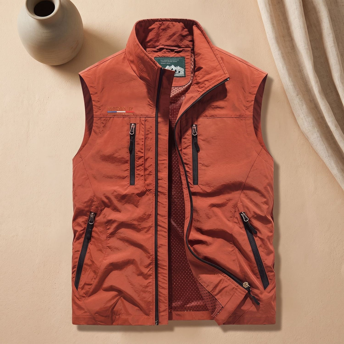 Men's Zip-Up Multi-Pocket Lightweight Outdoor Vest - Red