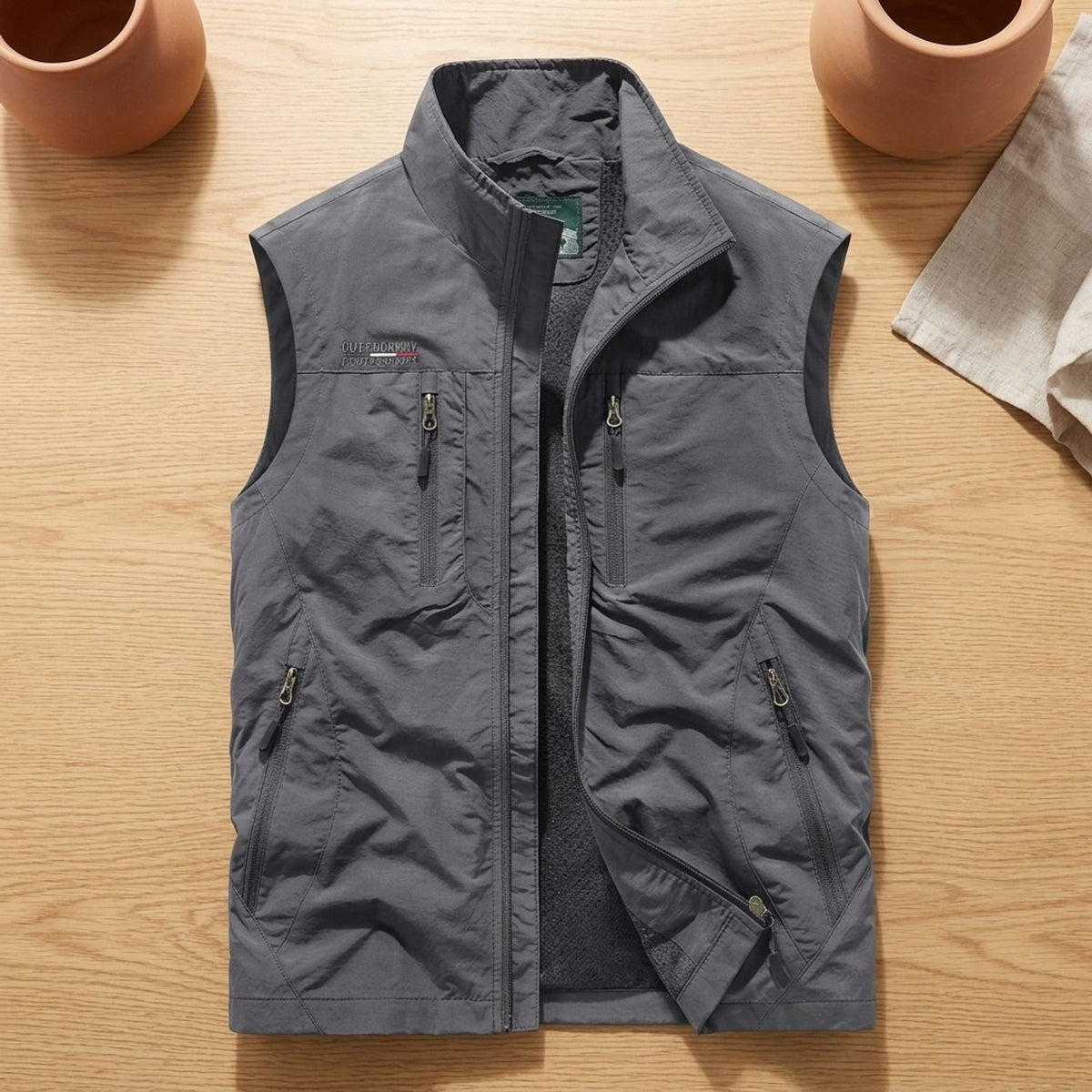 Men's Zip-Up Multi-Pocket Lightweight Outdoor Vest - Gray
