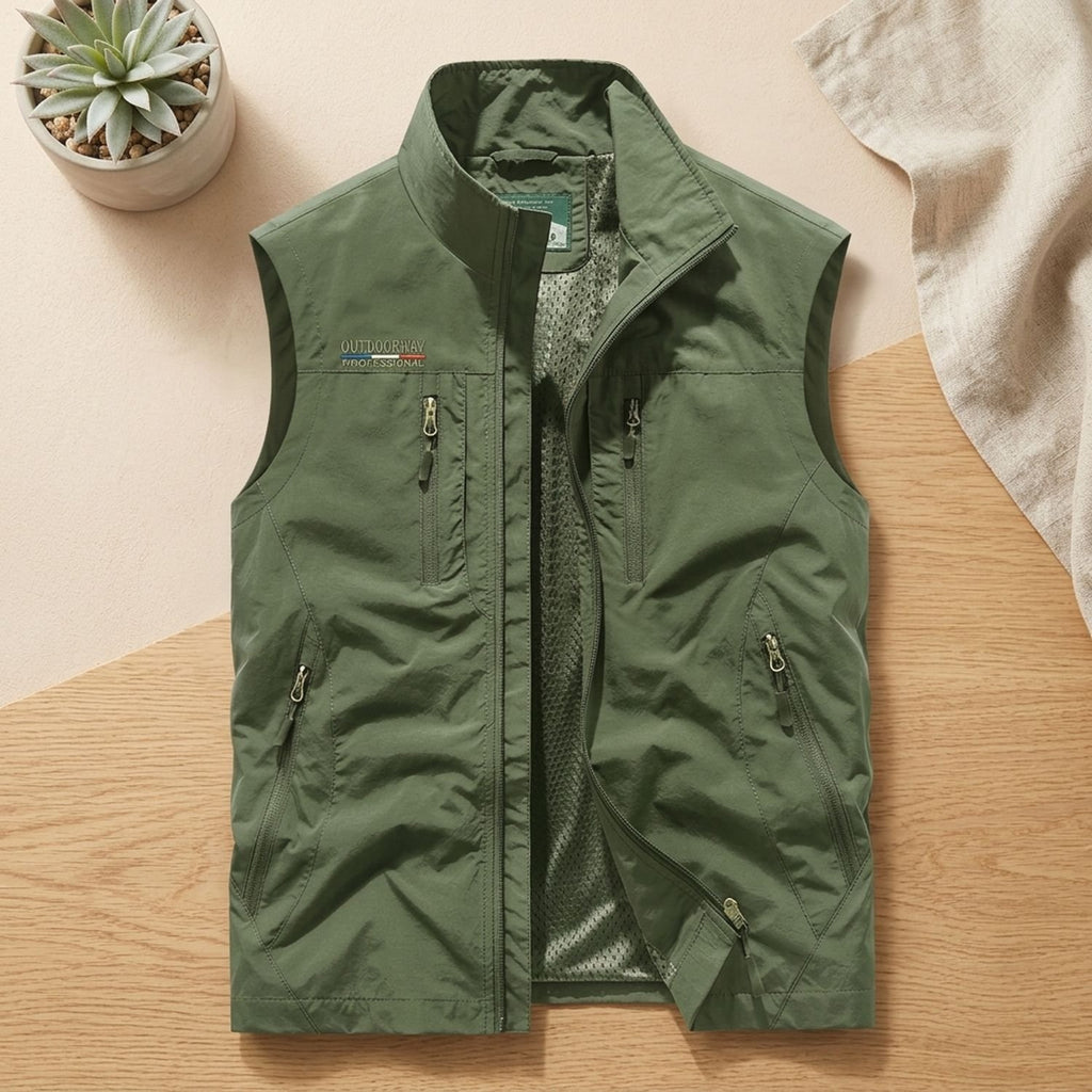 Men's Zip-Up Multi-Pocket Lightweight Outdoor Vest - Green