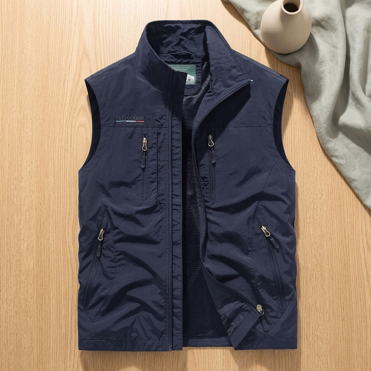Men's Zip-Up Multi-Pocket Lightweight Outdoor Vest - Navy Blue