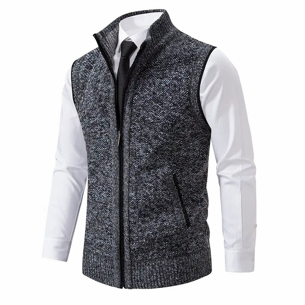 Men's Zip-Up Sleeveless Knit Cardigan Sweater Vest - Dark Gray