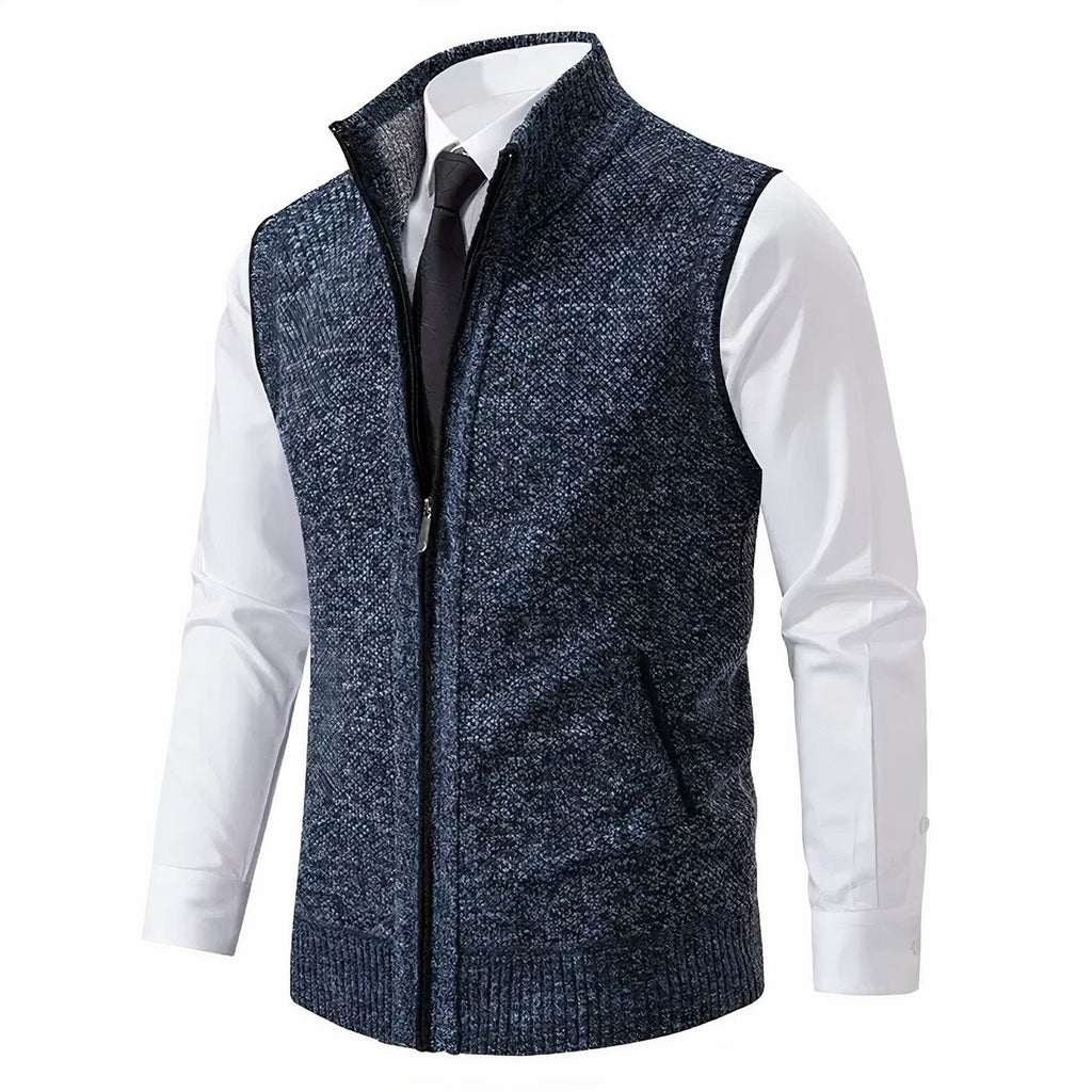 Men's Zip-Up Sleeveless Knit Cardigan Sweater Vest - Blue