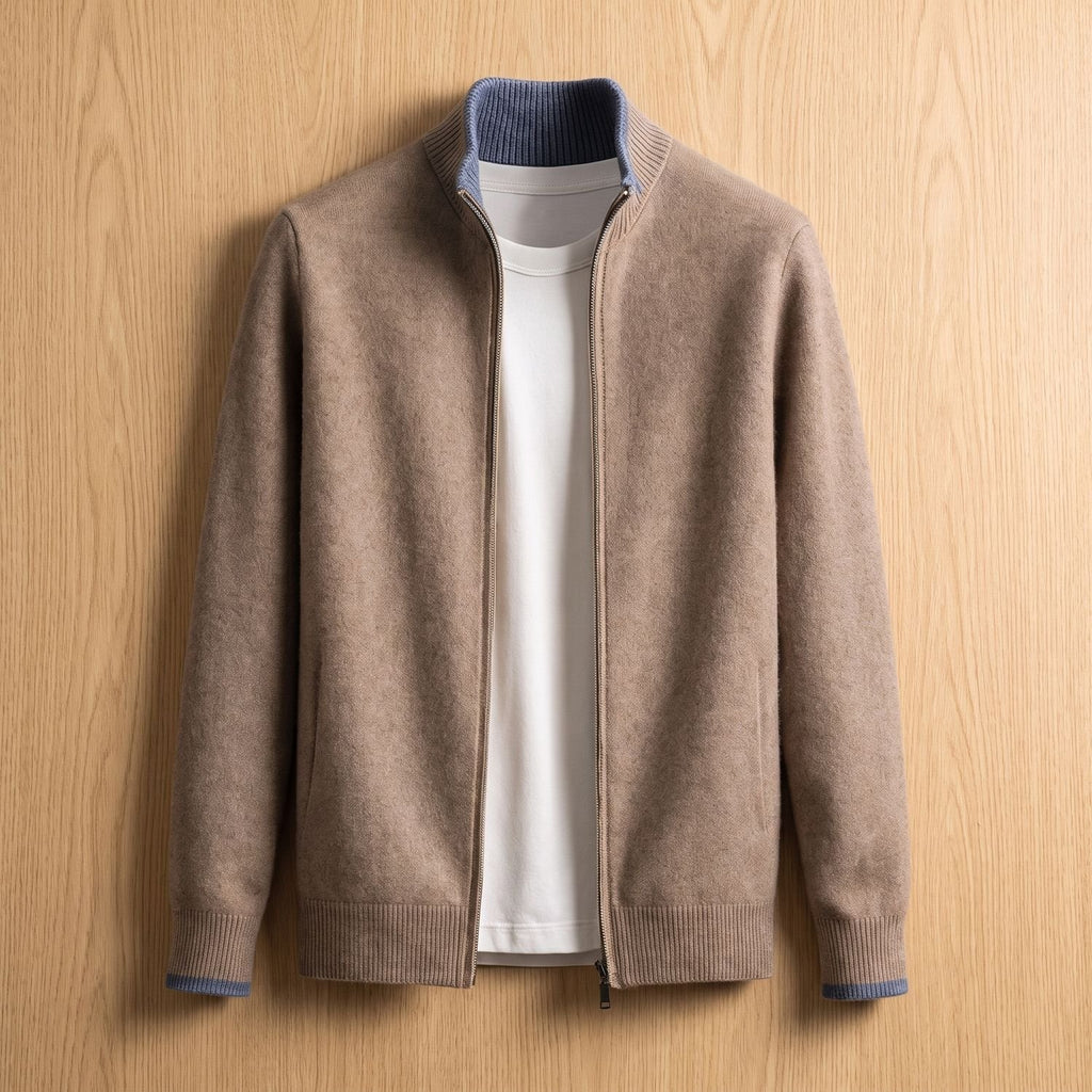 Men's Zip-Up Stand-Collar Knit Cardigan Coat