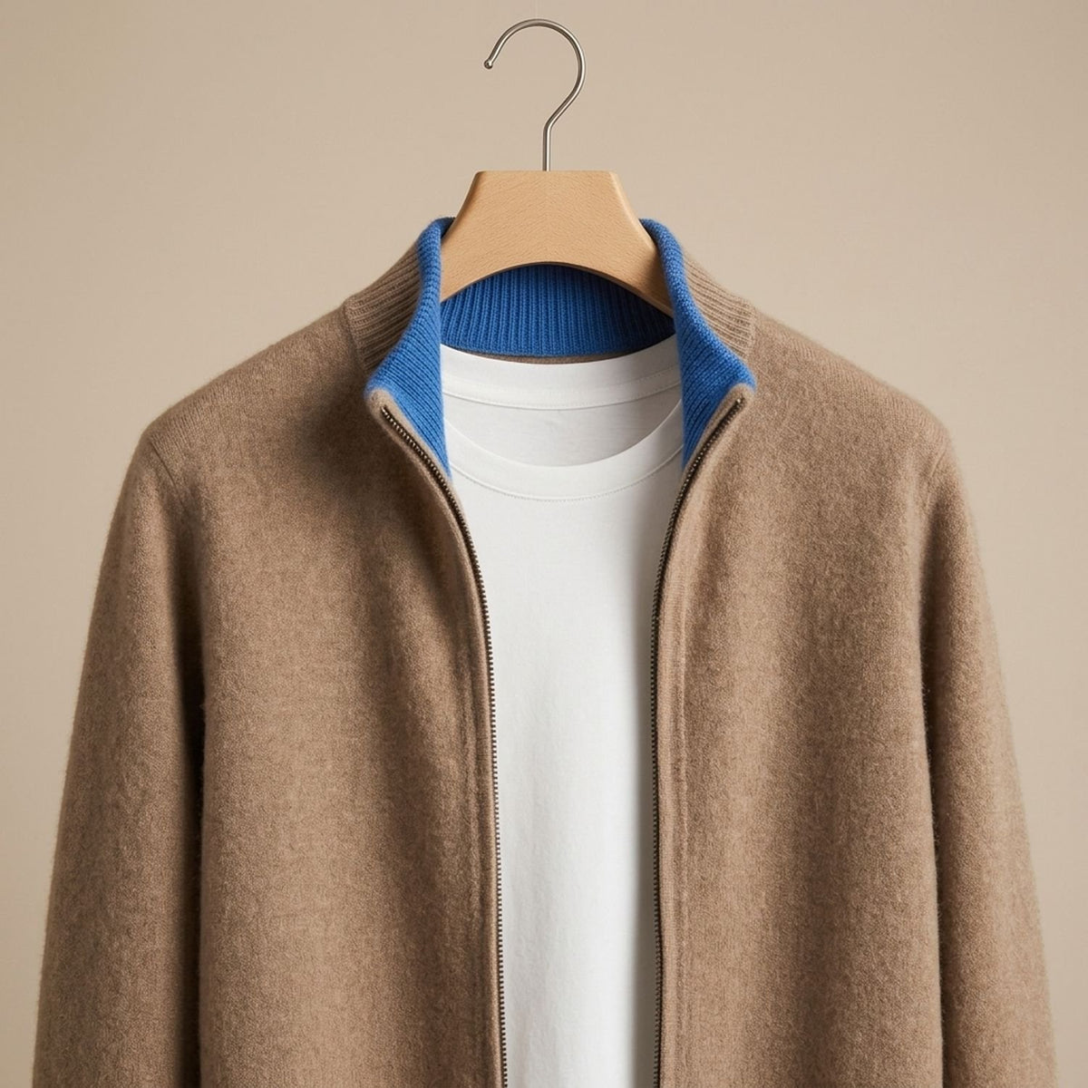 Men's Zip-Up Stand-Collar Knit Cardigan Coat