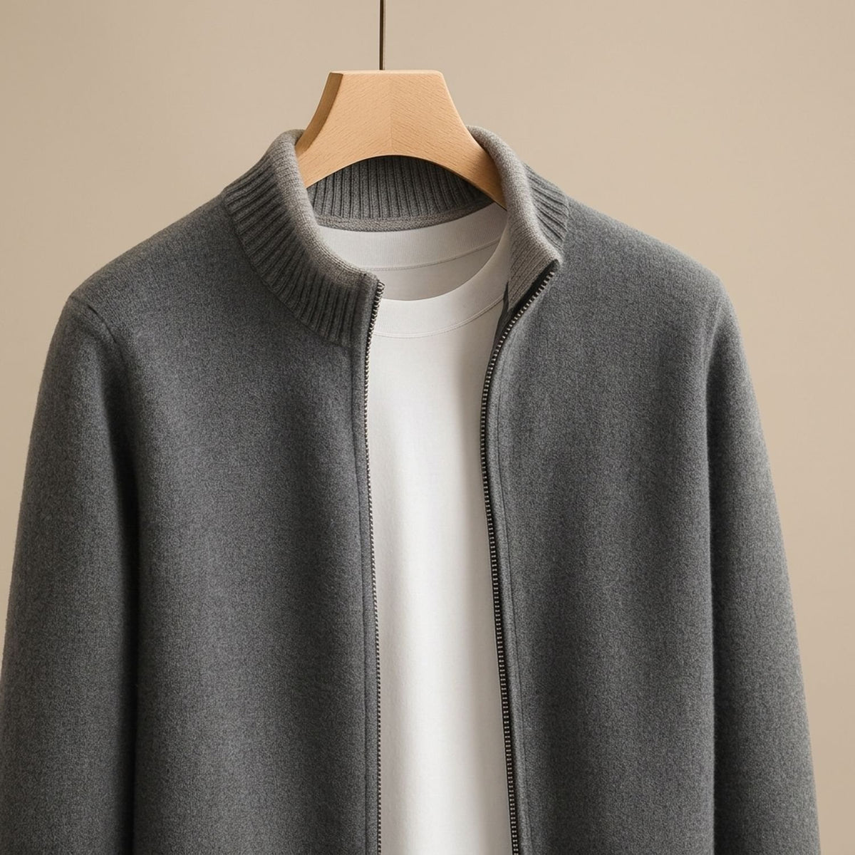 Men's Zip-Up Stand-Collar Knit Cardigan Coat
