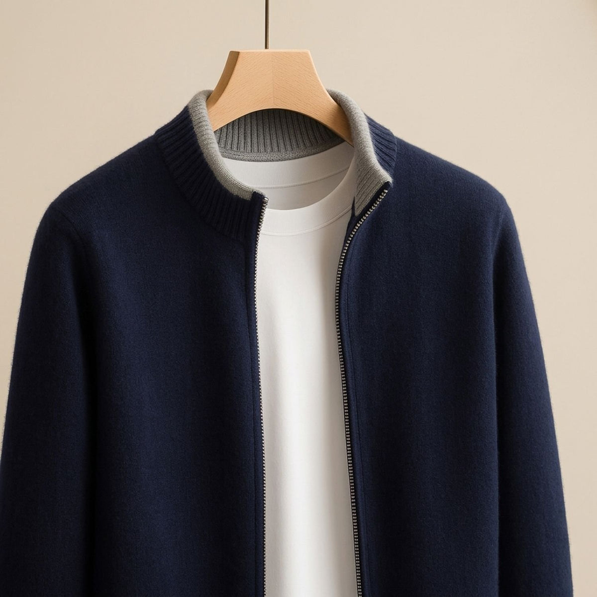 Men's Zip-Up Stand-Collar Knit Cardigan Coat