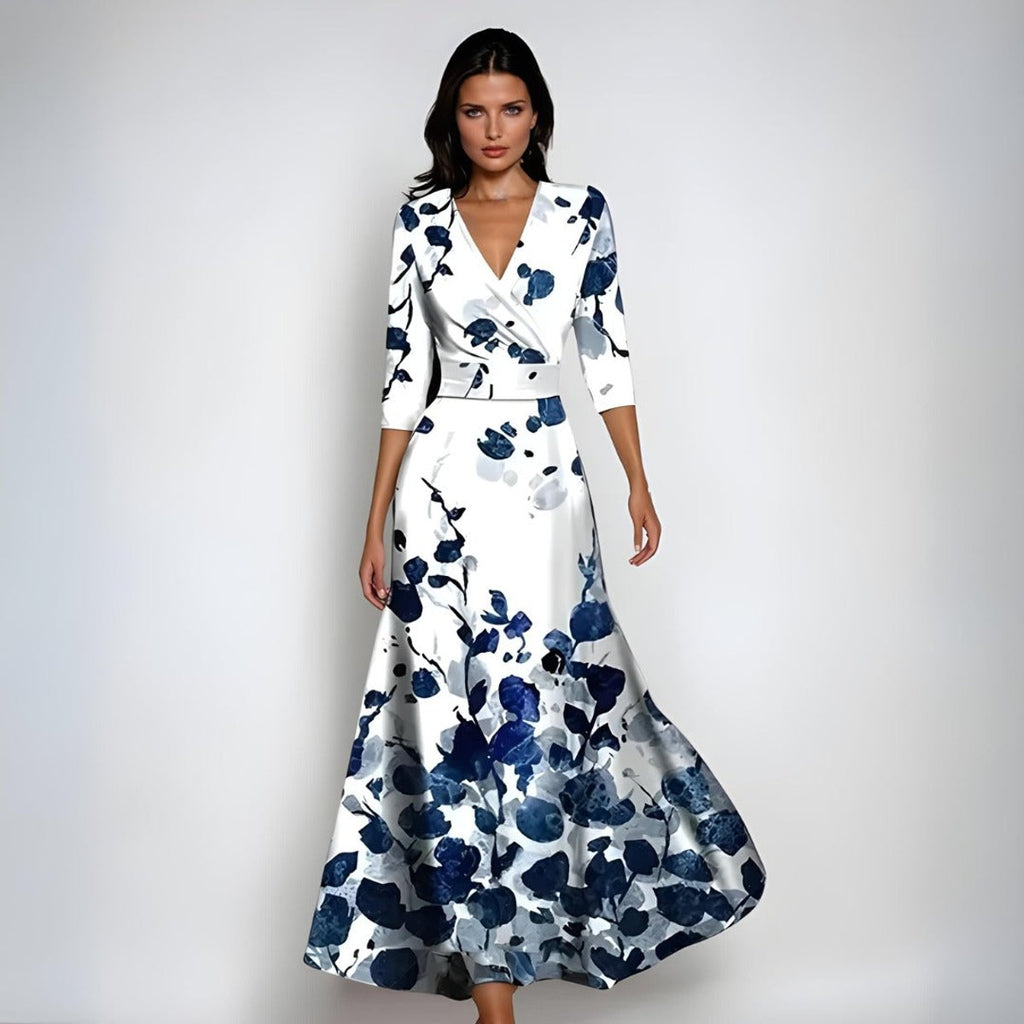 Mother of the Bride Dress Floral V-Neck Wrap Maxi Gown