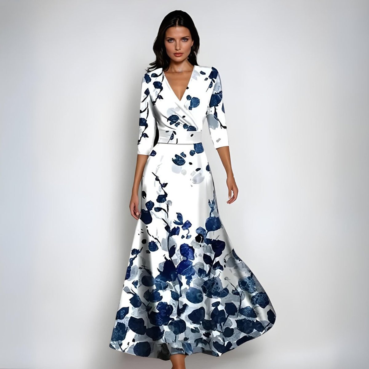 Mother of the Bride Dress Floral V-Neck Wrap Maxi Gown