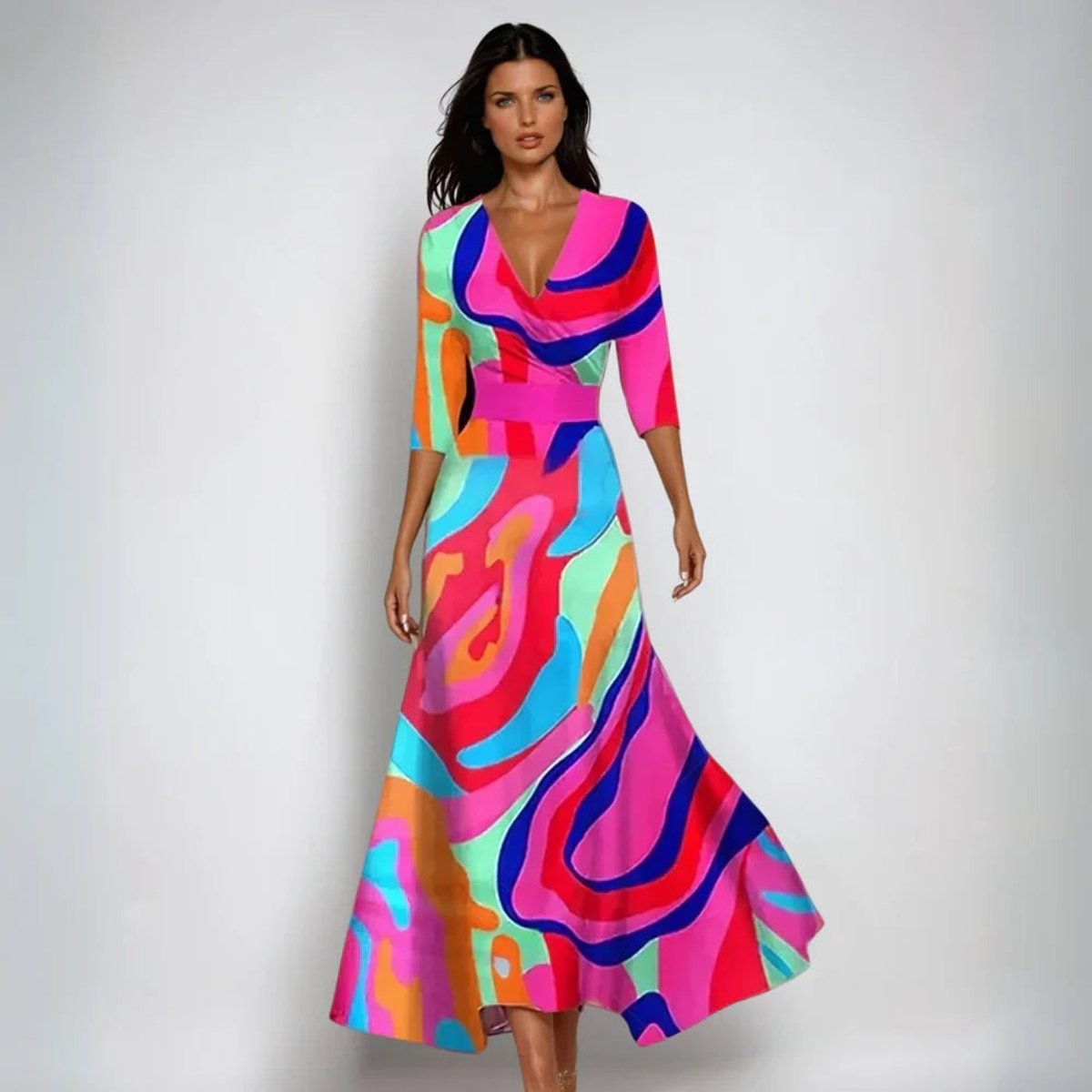 Mother of the Bride Dress Floral V-Neck Wrap Maxi Gown