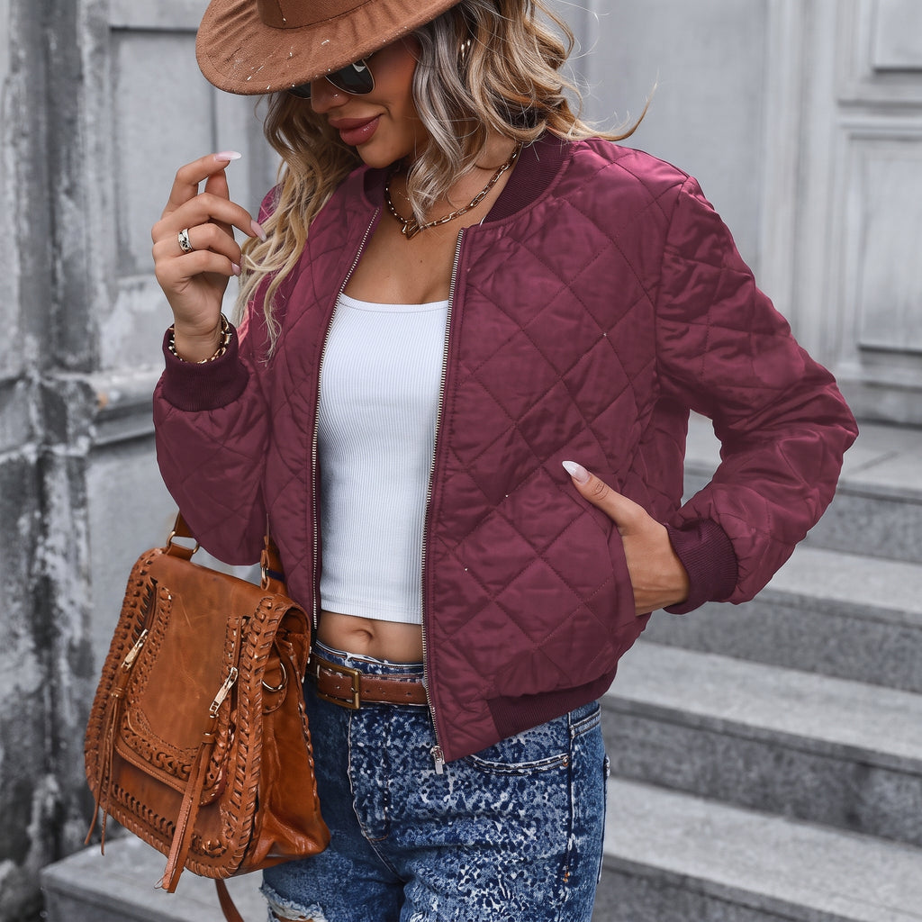 Aria | Women's Diamond Quilted Bomber Jacket with Pockets