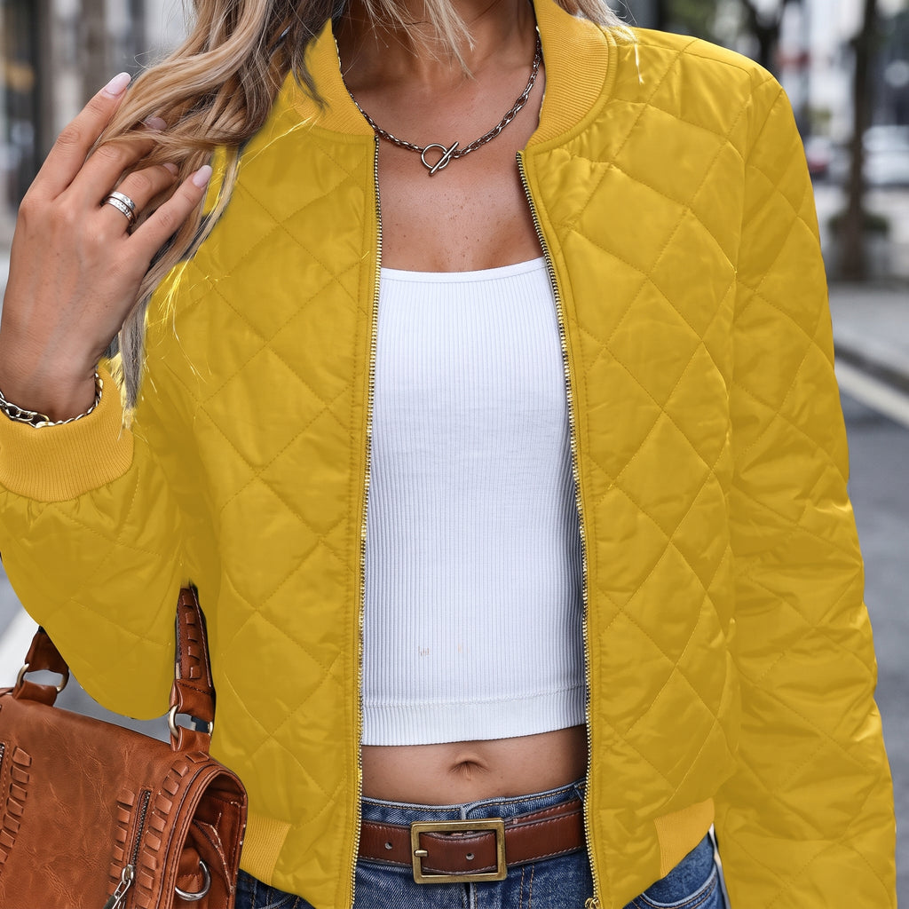 Aria | Women's Diamond Quilted Bomber Jacket with Pockets