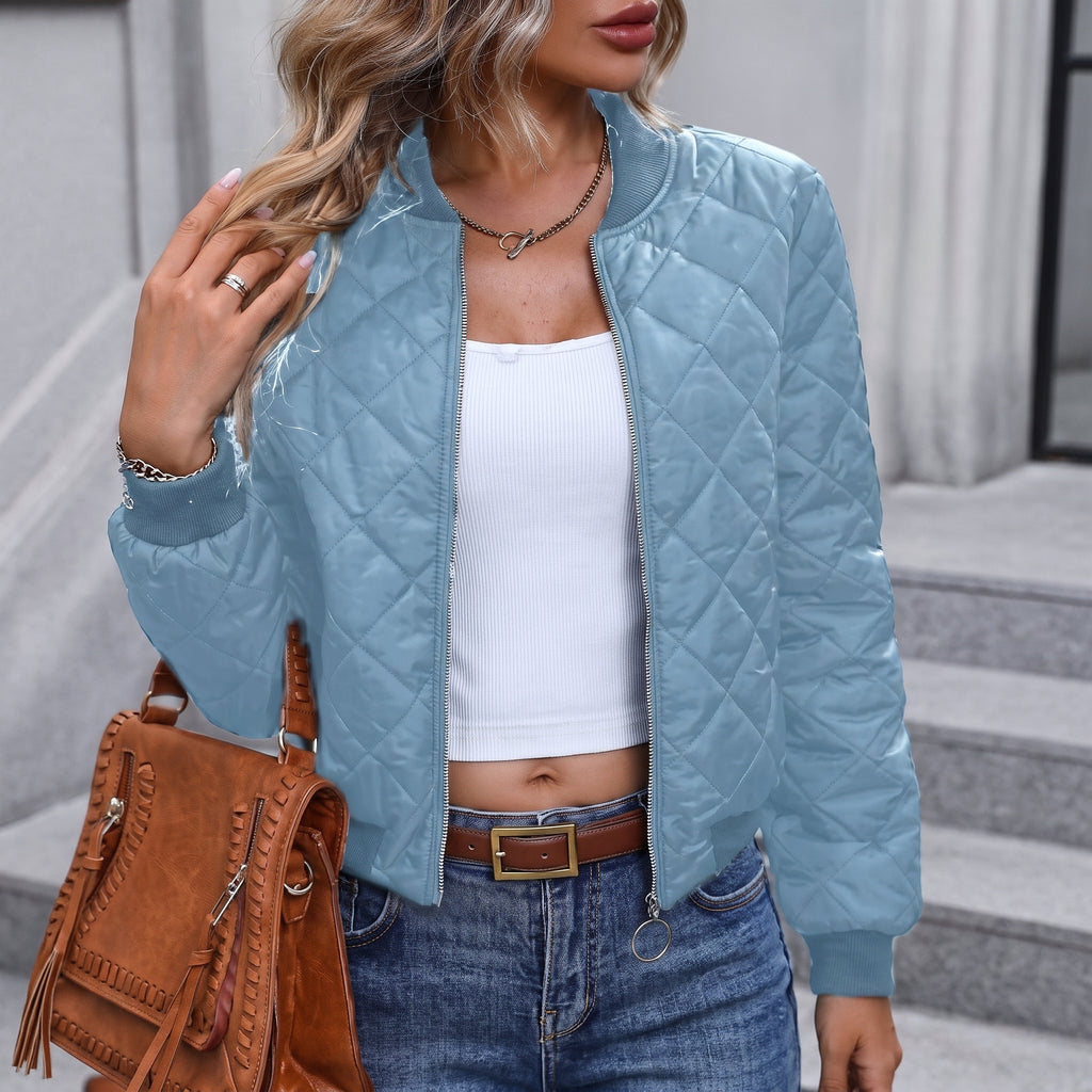 Aria | Women's Diamond Quilted Bomber Jacket with Pockets