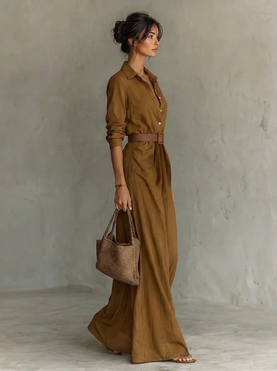 Women Belted Long-Sleeve Maxi Shirt Dress Sweater Women Style