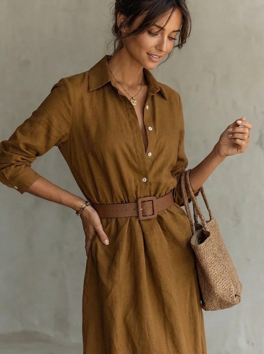 Women Belted Long-Sleeve Maxi Shirt Dress Sweater Women Style