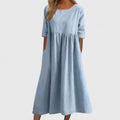 Women's A-Line Half Sleeve Long Dress Flowy Midi Pockets - Sky Blue