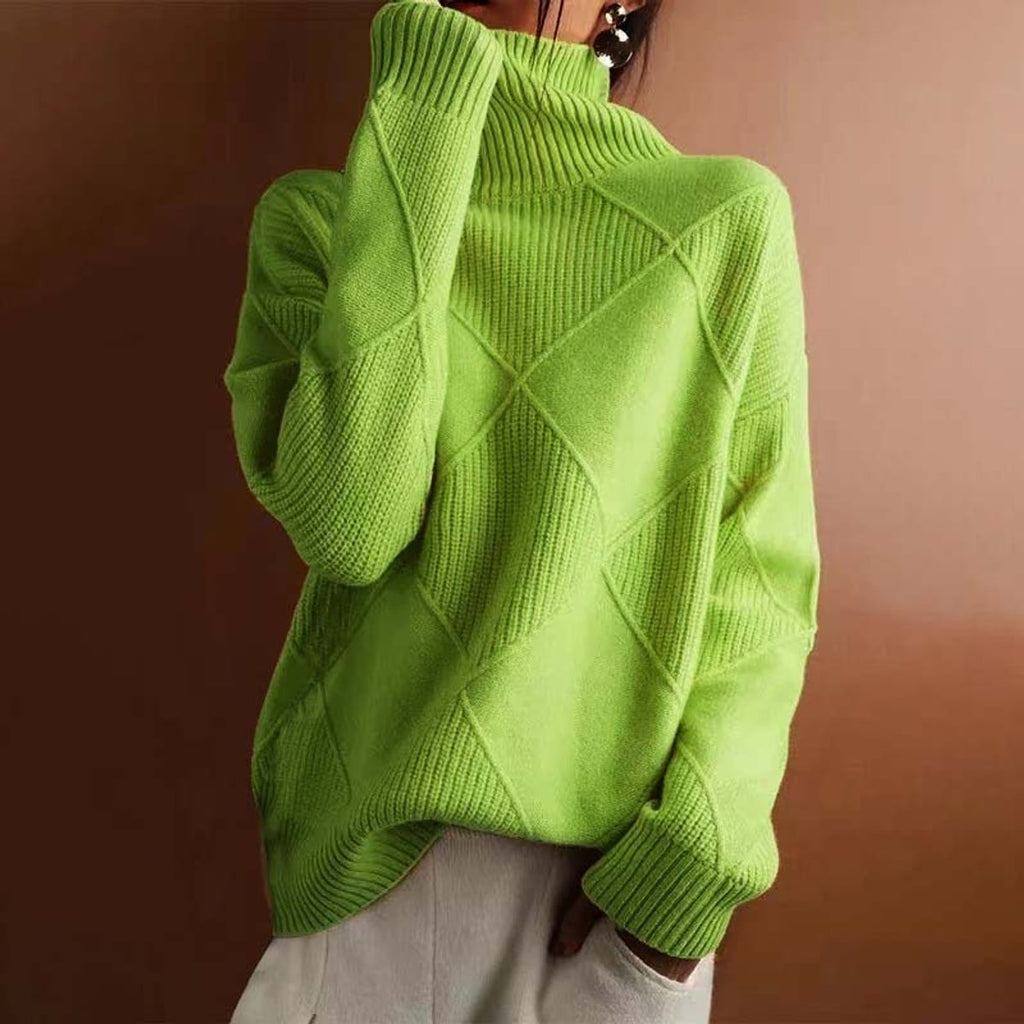 Women's Argyle Knit Mock-Neck Turtleneck Sweater