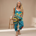 Women's Art Deco Geometric Print Relaxed-Fit Overall Jumpsuit
