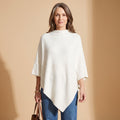 Women's Asymmetric Knit Cape Poncho Draped Soft Sweater - Ivory