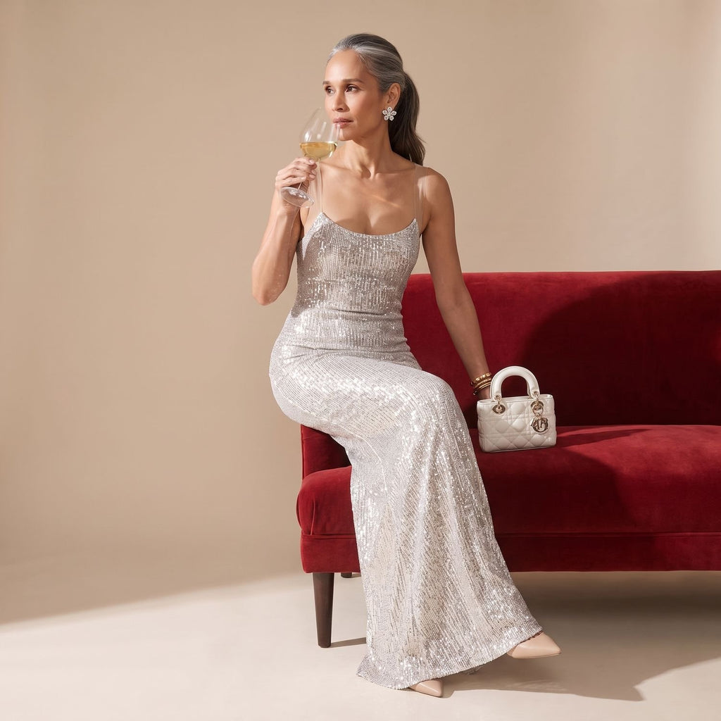 Women's Backless Fitted Sequin Maxi Dress