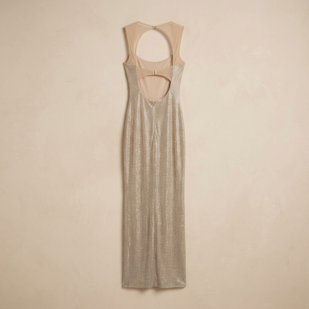 Women's Backless Fitted Sequin Maxi Dress - Silver