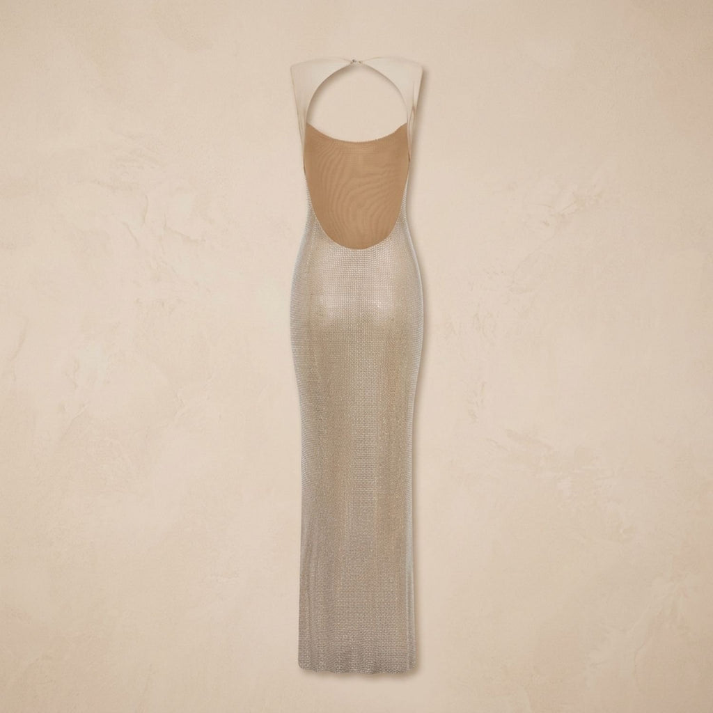 Women's Backless Fitted Sequin Maxi Dress
