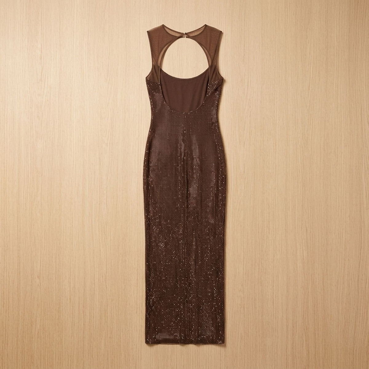 Women's Backless Fitted Sequin Maxi Dress - Brown