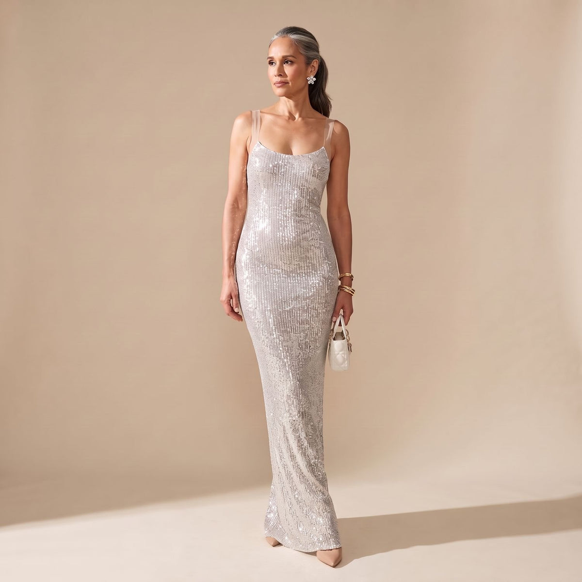 Women's Backless Fitted Sequin Maxi Dress