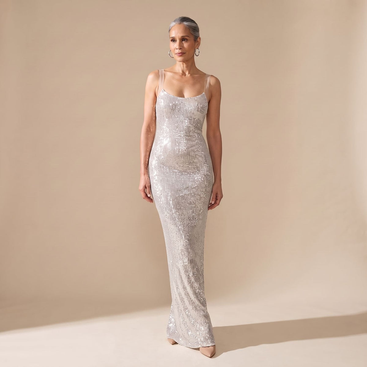 Women's Backless Fitted Sequin Maxi Dress