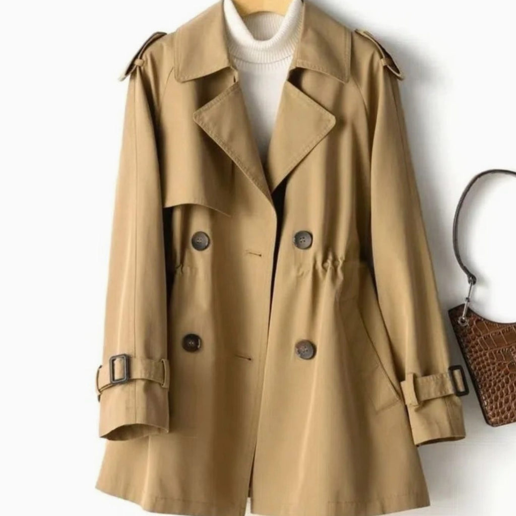 Women's Belted Double-Breasted Trench Coat Lapel Collar - Brown