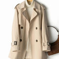 Women's Belted Double-Breasted Trench Coat Lapel Collar - Khaki