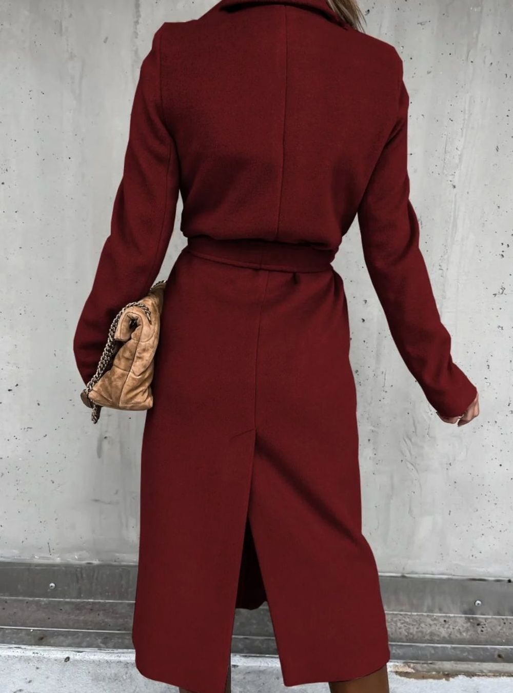 Women's Belted Wool Blend Wrap Winter Coat Shawl Collar Midi