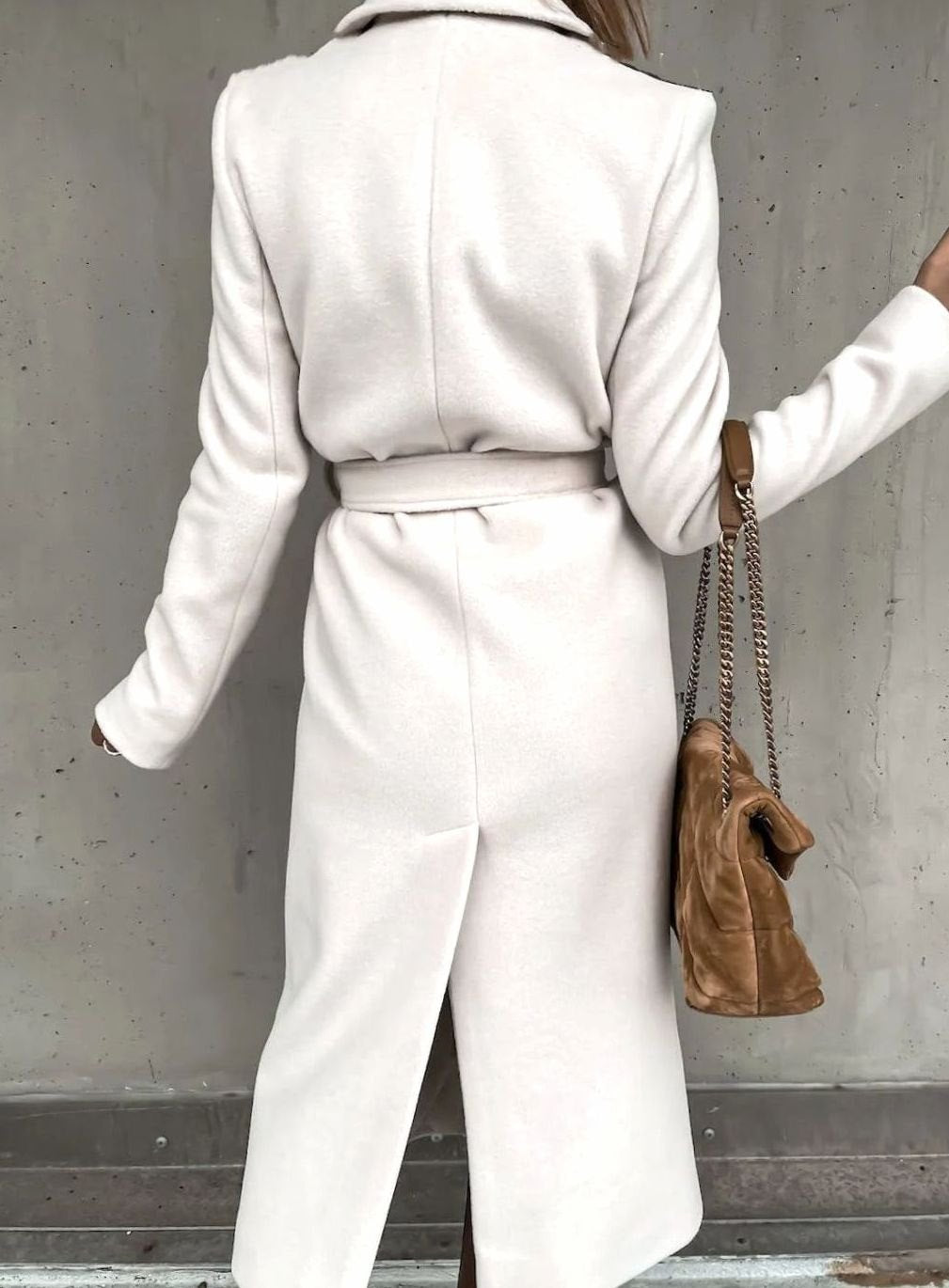 Women's Belted Wool Blend Wrap Winter Coat Shawl Collar Midi