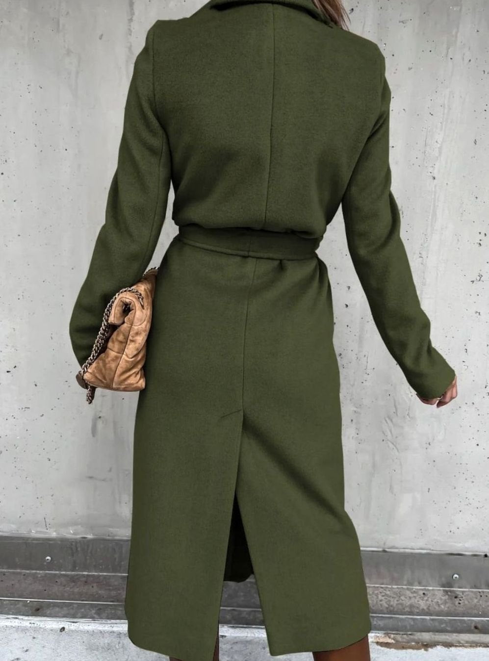 Women's Belted Wool Blend Wrap Winter Coat Shawl Collar Midi