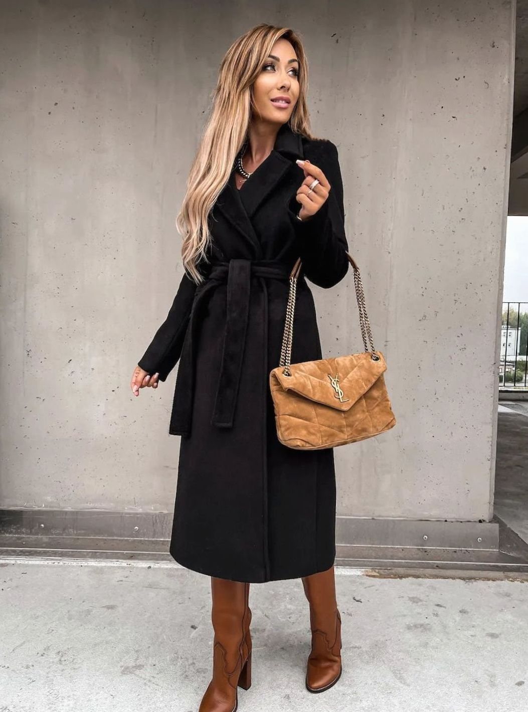 Women's Belted Wool Blend Wrap Winter Coat Shawl Collar Midi - Black