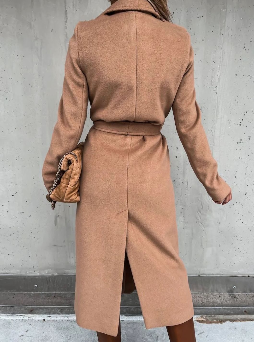 Women's Belted Wool Blend Wrap Winter Coat Shawl Collar Midi
