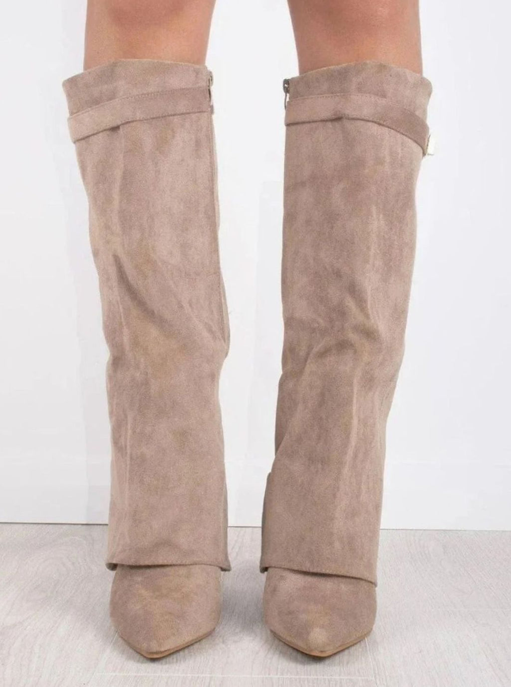 Women's Black Suede Knee-High Foldover Wedge Boots