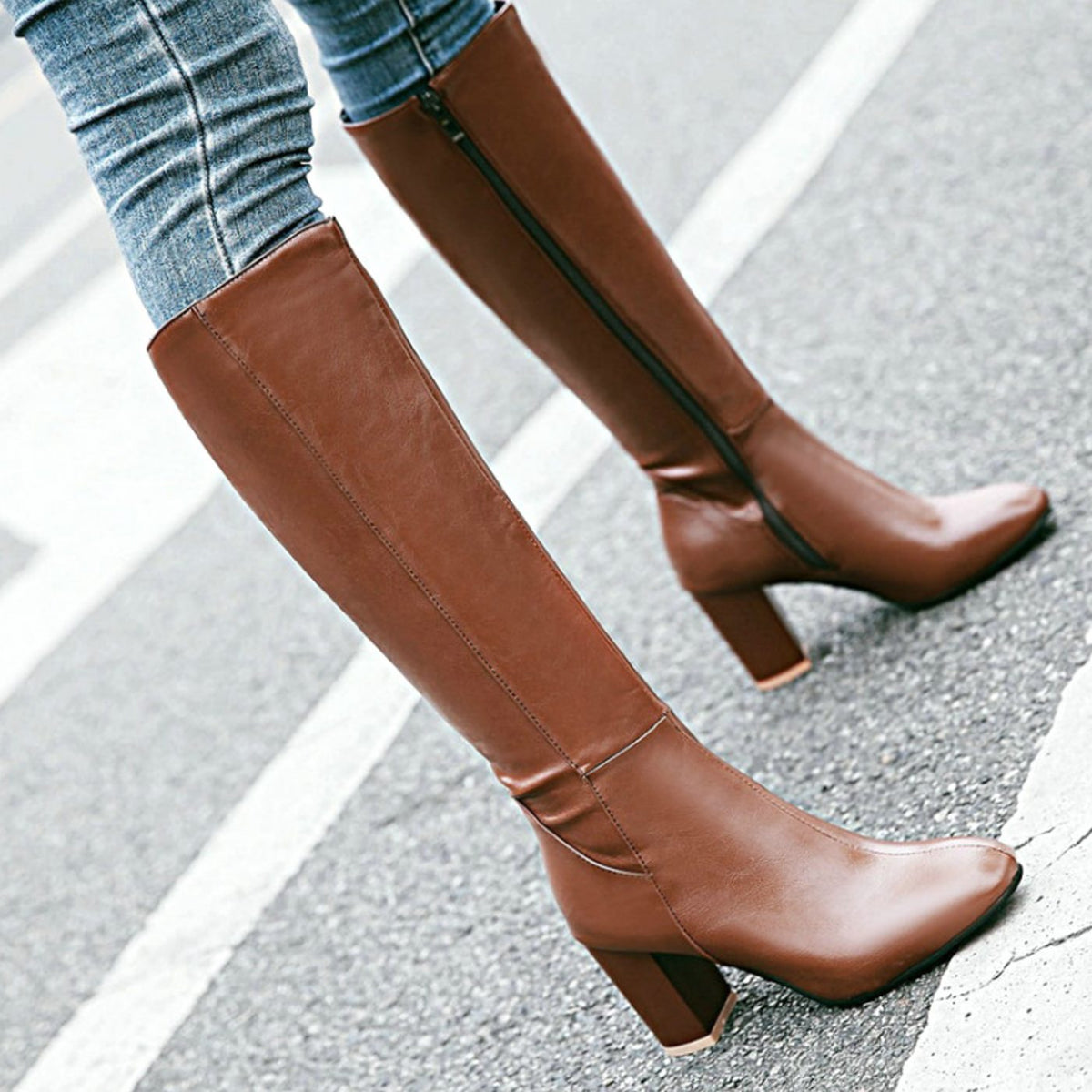 Women's Block-Heel Side-Zip Knee Boots