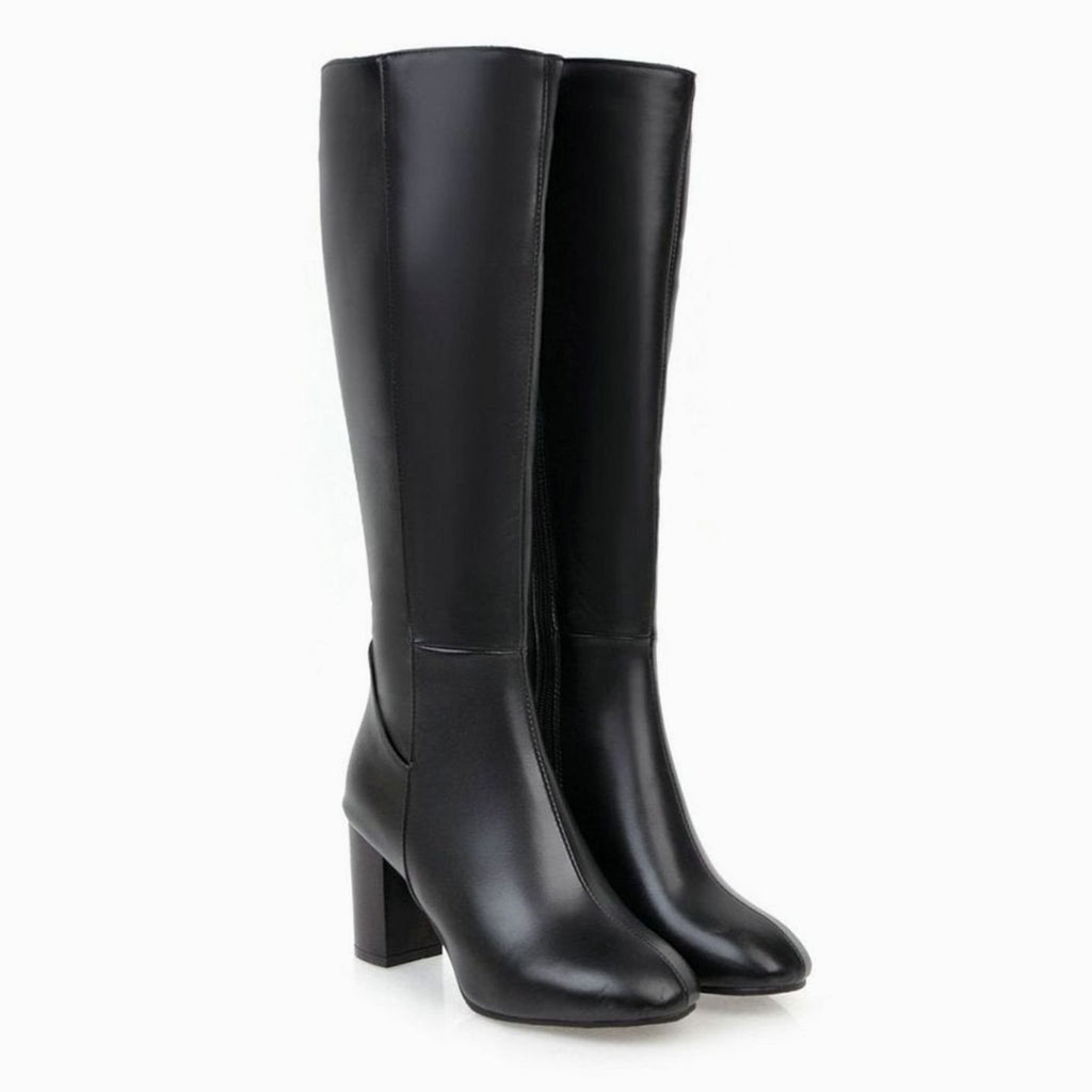 Women's Block-Heel Side-Zip Knee Boots - Black