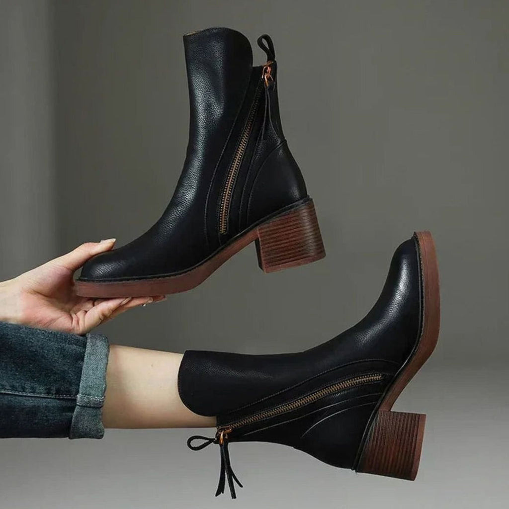 Women's Block-Heel Side-Zip Orthopedic Ankle Boots - Black