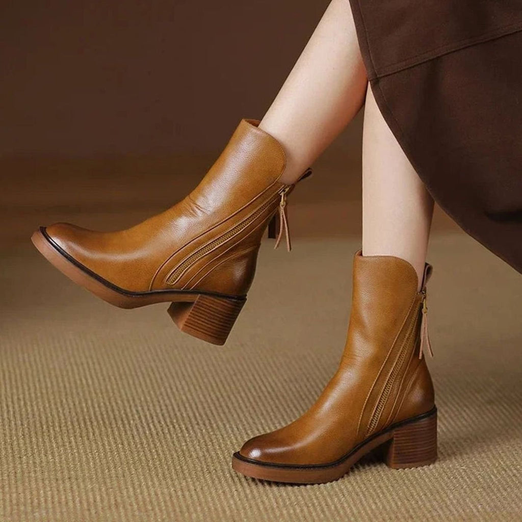 Women's Block-Heel Side-Zip Orthopedic Ankle Boots - Brown