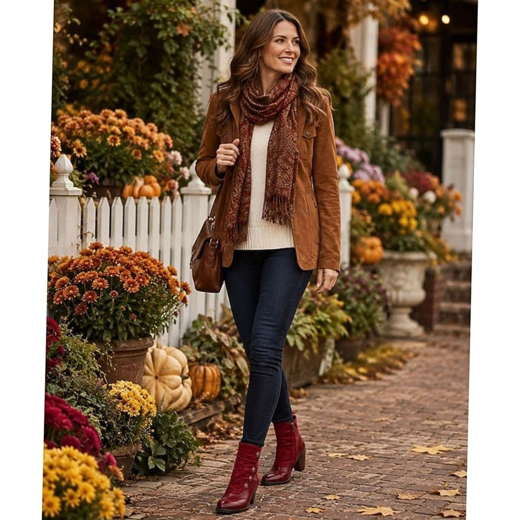 Women's Block-Heeled Booties Floral-Button Ruched Ankle Boots