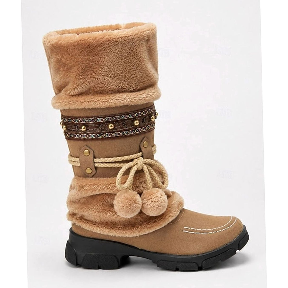 Women's Boho Faux-Fur Cuff Slip-On Mid-Calf Winter Boots