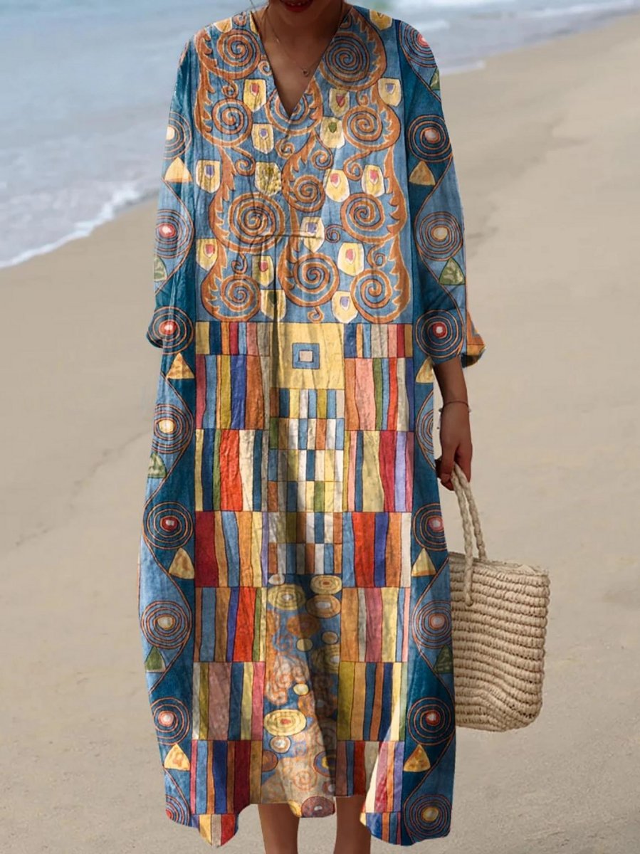 Women's Boho Geometric Print Relaxed Oversized Dress - Multicolor