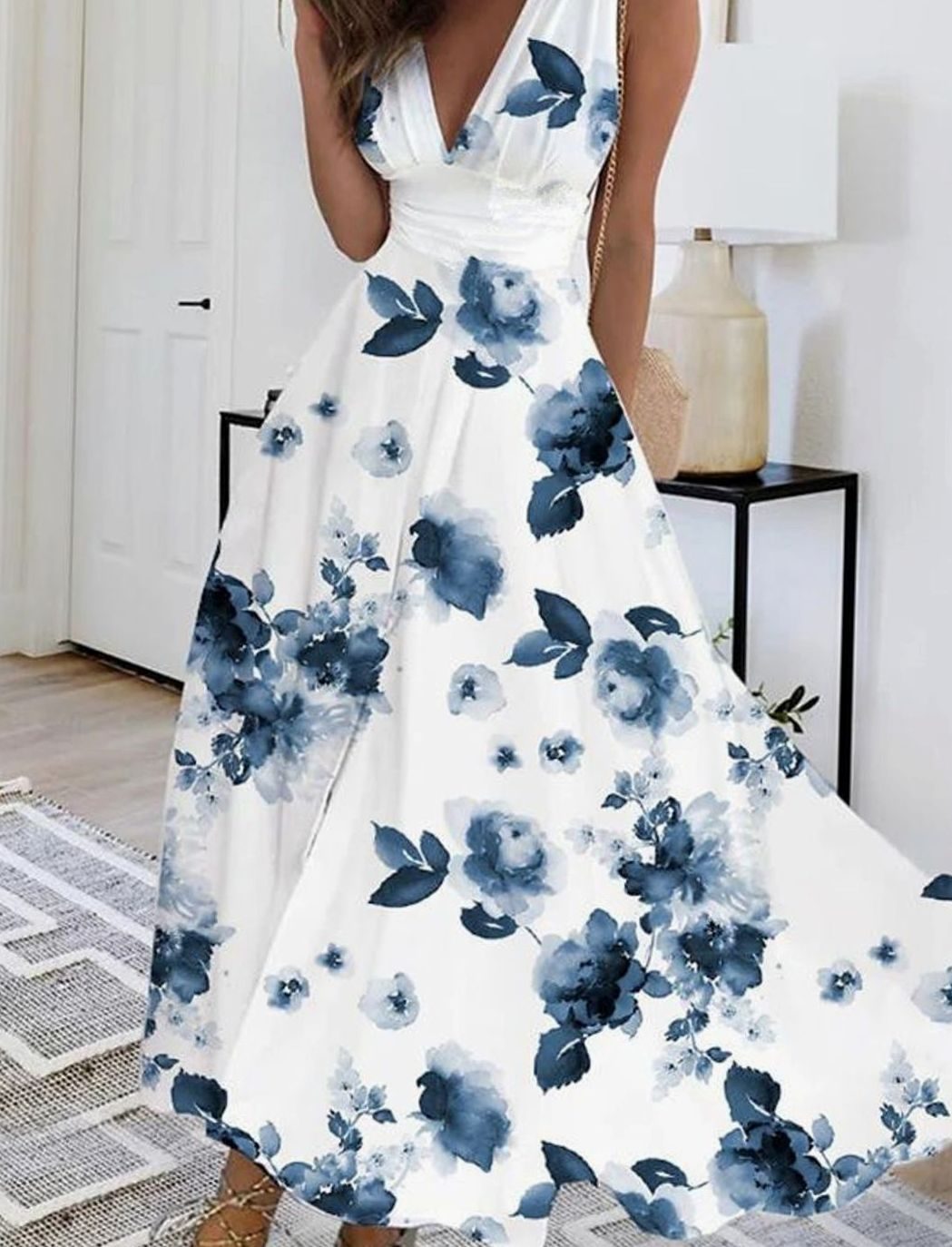 Women's Boho Sleeveless V-Neck Floral Maxi Dress - 1 Flower