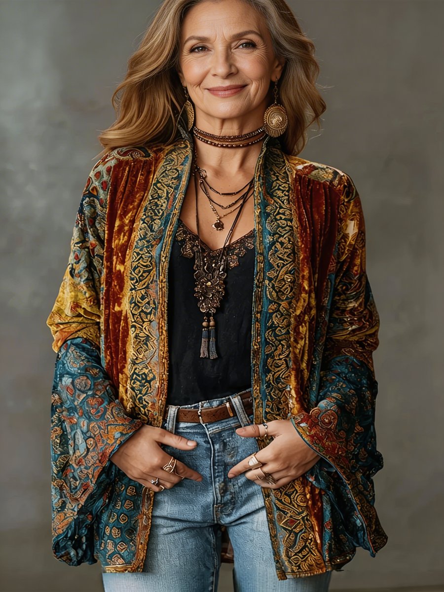 Women's Boho Vintage Loose Open-Front Quilted Jacket