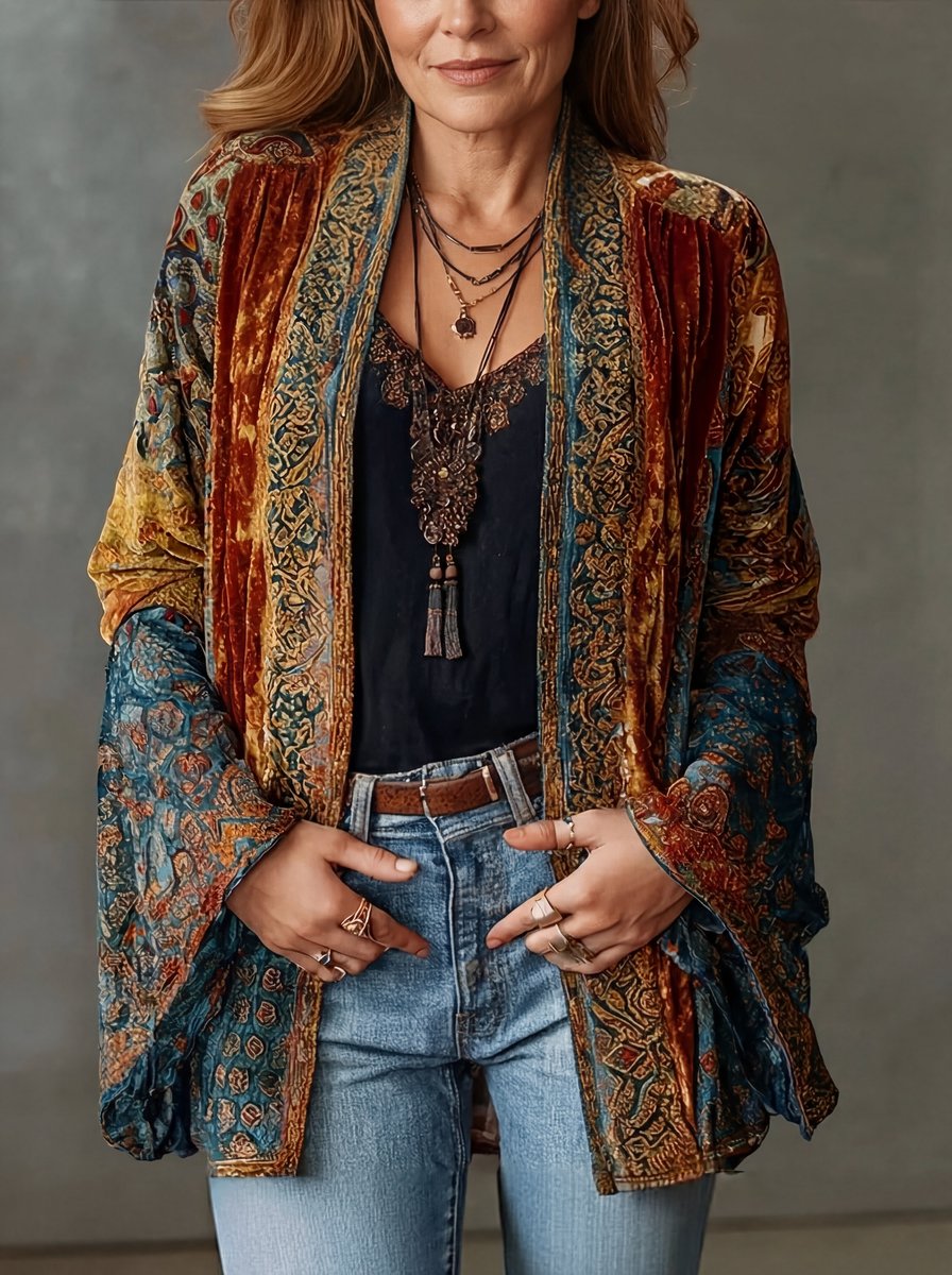Women's Boho Vintage Loose Open-Front Quilted Jacket