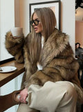 Women's Brown Faux Fur Long-Sleeve Winter Coat - Brown