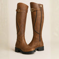 Women's Buckle-Strap Lug-Sole Knee High Boots - Brown