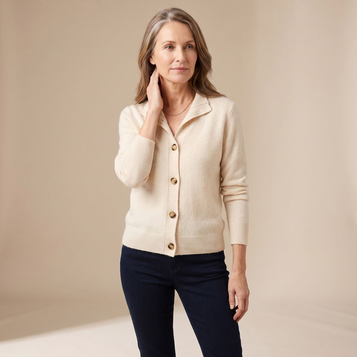 Women's Button-Front Long-Sleeve Collared Knit Cardigan Sweater